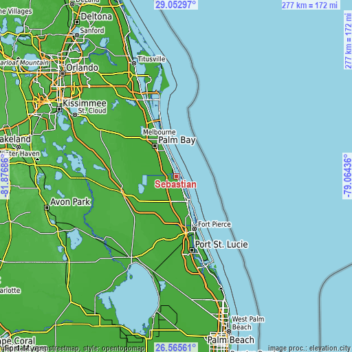 Topographic map of Sebastian