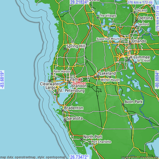 Topographic map of Seffner