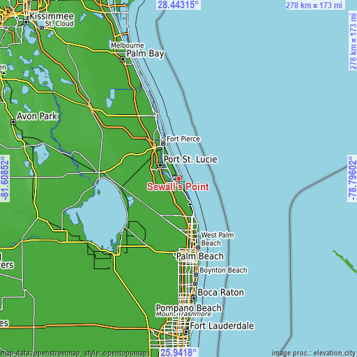 Topographic map of Sewall's Point