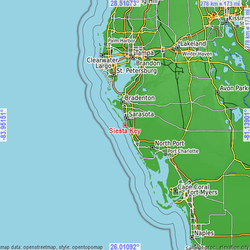 Topographic map of Siesta Key