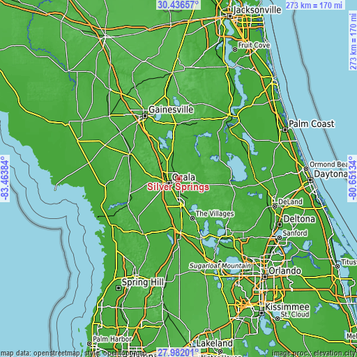 Topographic map of Silver Springs