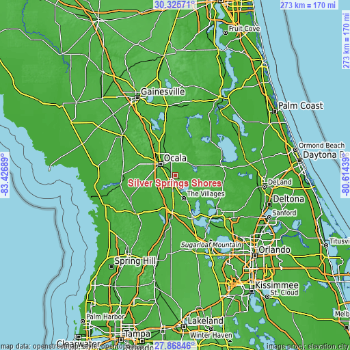 Topographic map of Silver Springs Shores