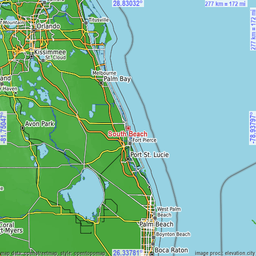 Topographic map of South Beach