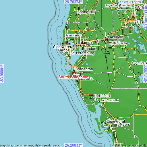 Topographic map of South Bradenton