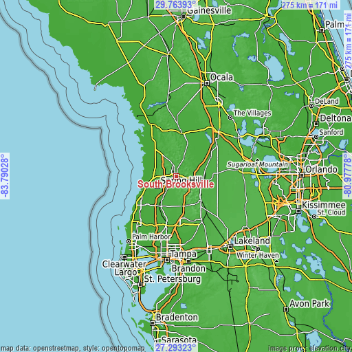 Topographic map of South Brooksville