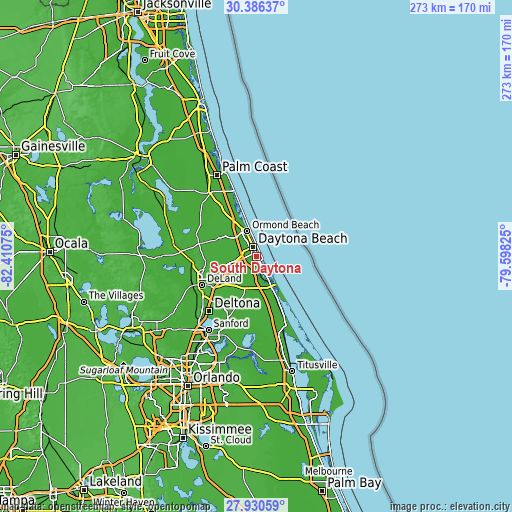 Topographic map of South Daytona