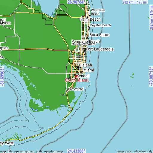 Topographic map of South Miami