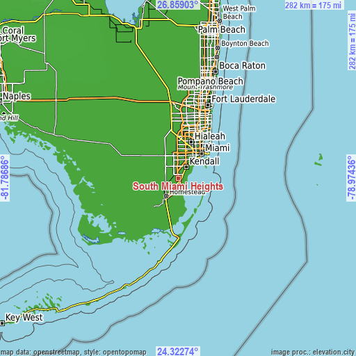 Topographic map of South Miami Heights