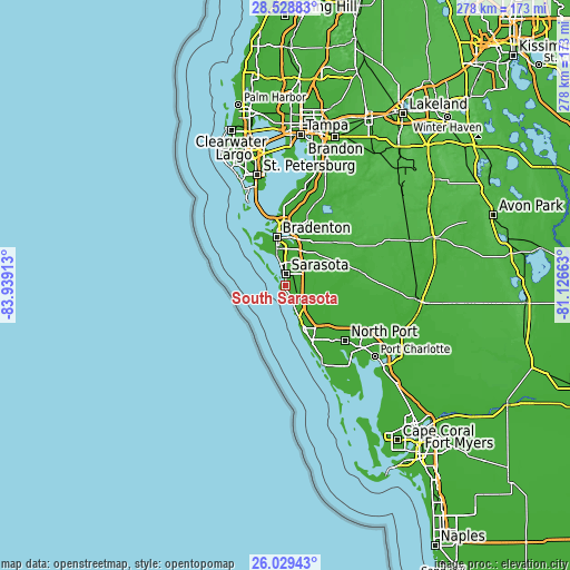 Topographic map of South Sarasota