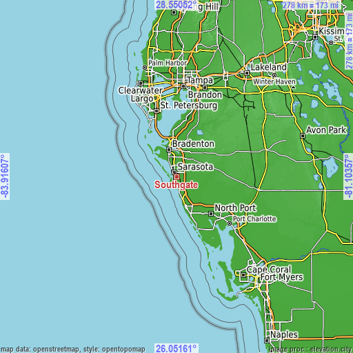 Topographic map of Southgate