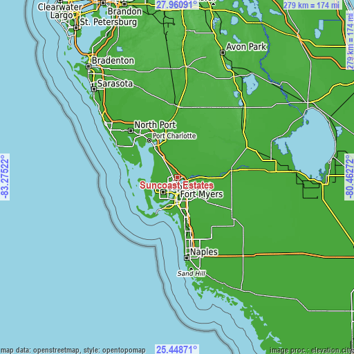 Topographic map of Suncoast Estates