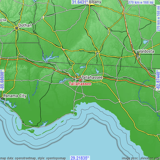 Topographic map of Tallahassee