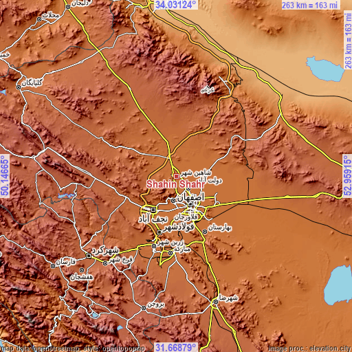 Topographic map of Shāhīn Shahr