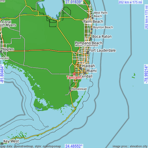 Topographic map of Tamiami