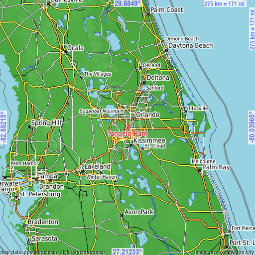 Topographic map of Tangelo Park