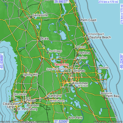 Topographic map of Tangerine