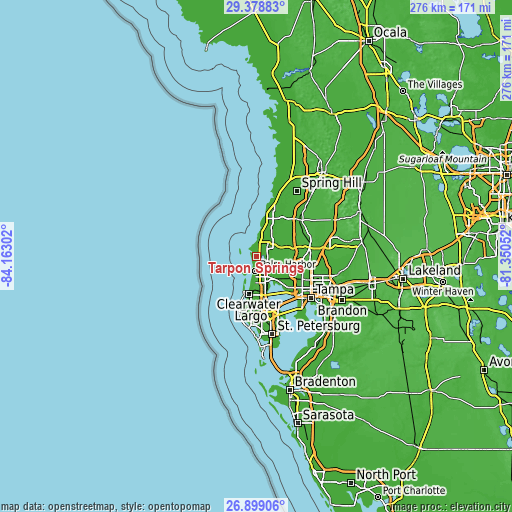 Topographic map of Tarpon Springs