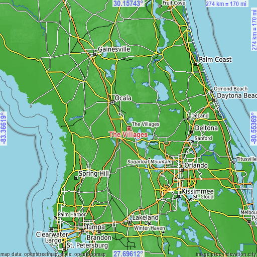 Topographic map of The Villages