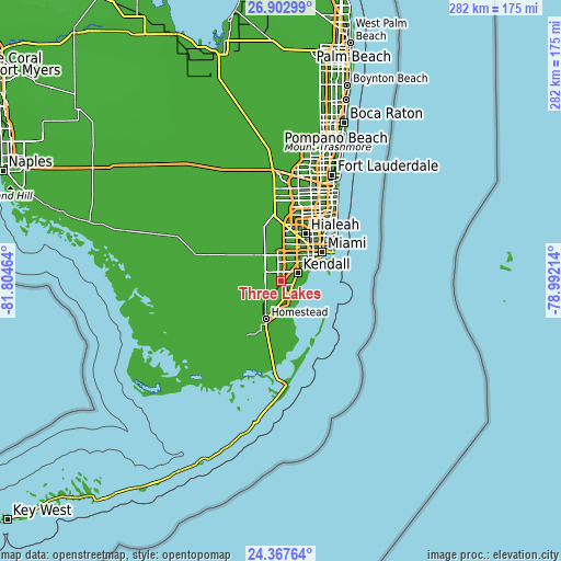 Topographic map of Three Lakes