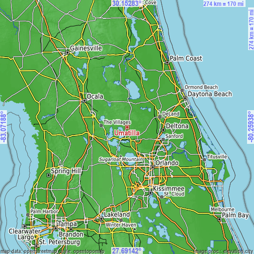 Topographic map of Umatilla