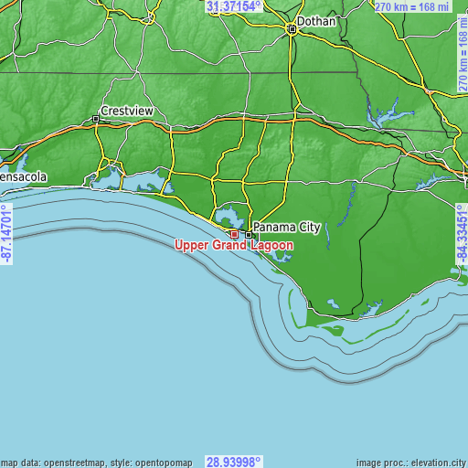 Topographic map of Upper Grand Lagoon