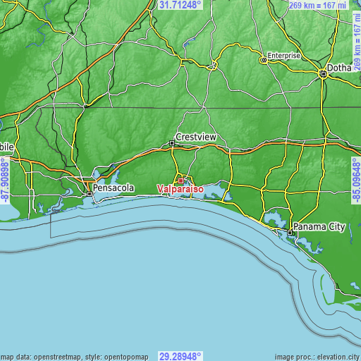 Topographic map of Valparaiso