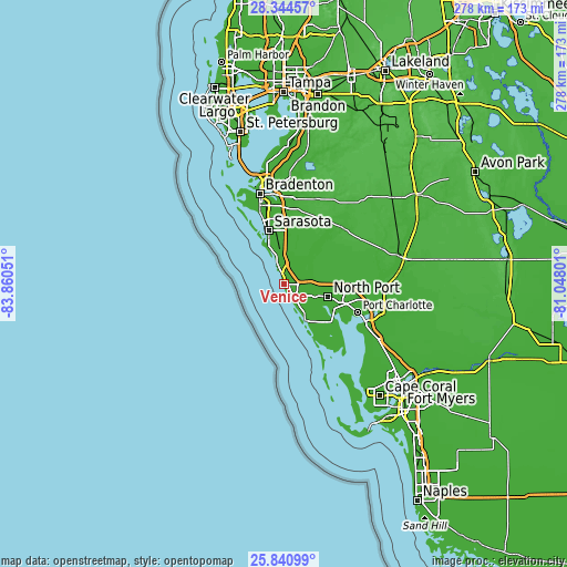 Topographic map of Venice