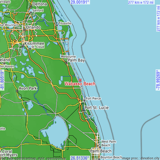 Topographic map of Wabasso Beach