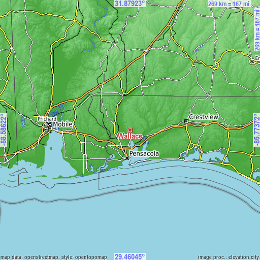 Topographic map of Wallace