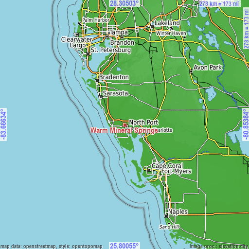 Topographic map of Warm Mineral Springs