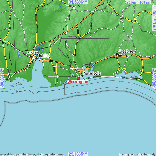 Topographic map of Warrington