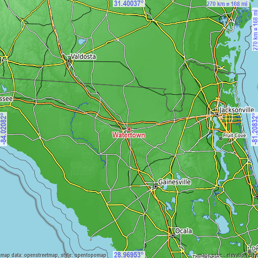 Topographic map of Watertown