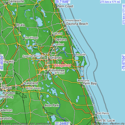 Topographic map of Wedgefield