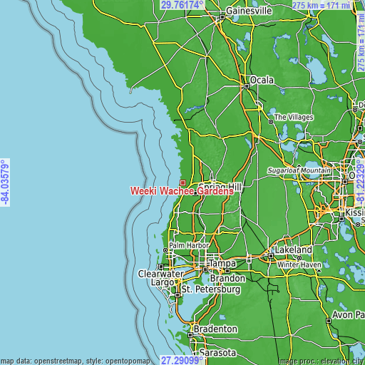 Topographic map of Weeki Wachee Gardens