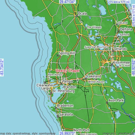 Topographic map of Wesley Chapel