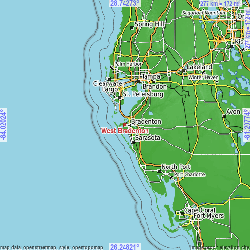 Topographic map of West Bradenton