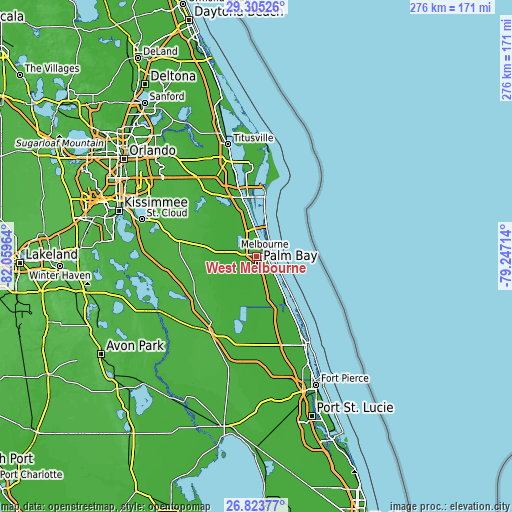 Topographic map of West Melbourne