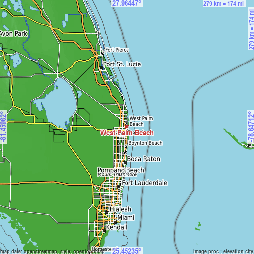 Topographic map of West Palm Beach