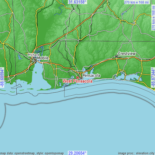 Topographic map of West Pensacola