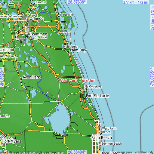 Topographic map of West Vero Corridor