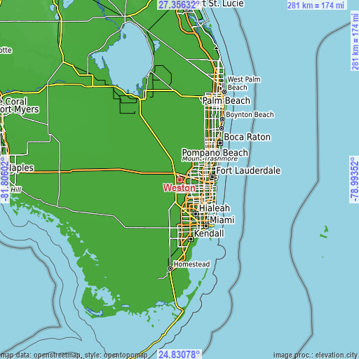 Topographic map of Weston