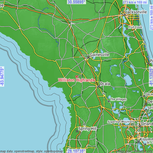 Topographic map of Williston Highlands