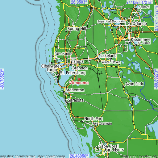 Topographic map of Wimauma