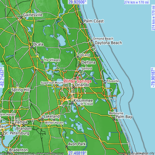 Topographic map of Winter Springs