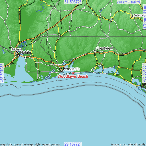 Topographic map of Woodlawn Beach