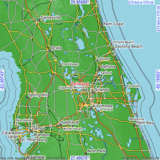 Topographic map of Zellwood