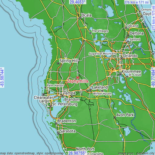 Topographic map of Zephyrhills