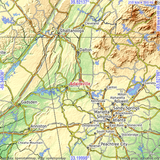 Topographic map of Adairsville