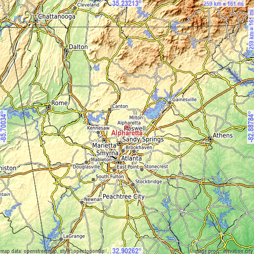 Topographic map of Alpharetta