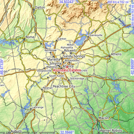 Topographic map of Avondale Estates